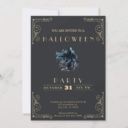 Invitation Chalkboard Black & Gold Griaper Halloween (Devant)