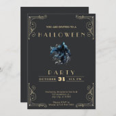 Invitation Chalkboard Black & Gold Griaper Halloween (Devant / Derrière)