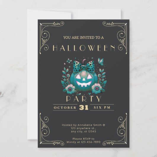 Invitation Chalkboard Black & Gold Jack-O' Lantern Halloween (Devant)