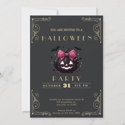 Invitation Chalkboard Black & Gold Jack-O' Lantern Halloween (Devant)