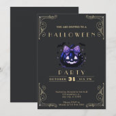 Invitation Chalkboard Black & Gold Jack-O' Lantern Halloween (Devant / Derrière)