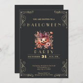 Invitation Chalkboard Black & Gold Jack-O' Lantern Halloween (Devant / Derrière)