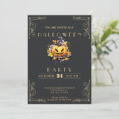 Invitation Chalkboard Black & Gold Jack-O' Lantern Halloween (Debout devant)