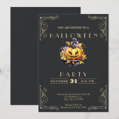 Invitation Chalkboard Black & Gold Jack-O' Lantern Halloween (Devant / Derrière)