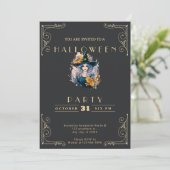Invitation Chalkboard Black & Gold Jolie Sorcière Halloween (Debout devant)