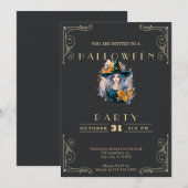 Invitation Chalkboard Black & Gold Jolie Sorcière Halloween (Devant / Derrière)