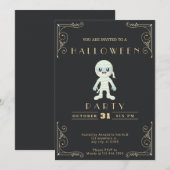 Invitation Chalkboard Black & Gold Mummy Mummy Halloween (Devant / Derrière)