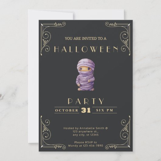 Invitation Chalkboard Black & Gold Purple maman Halloween (Devant)