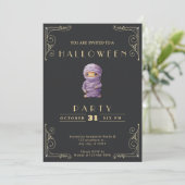 Invitation Chalkboard Black & Gold Purple maman Halloween (Debout devant)