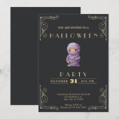 Invitation Chalkboard Black & Gold Purple maman Halloween (Devant / Derrière)