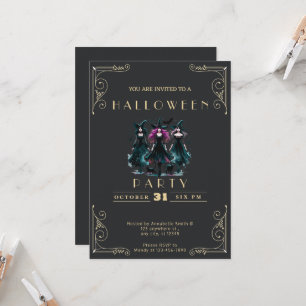 Invitation Chalkboard Black & Gold sorcières chauves-souris H