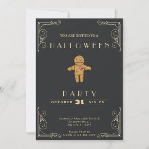Invitation Chalkboard Black & Gold Voodoo Doll Halloween