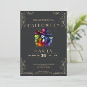Invitation Chalkboard Black & Gold Witch Rainbow Halloween (Debout devant)