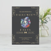 Invitation Chalkboard Black & Gold Witch Rainbow Halloween In (Debout devant)