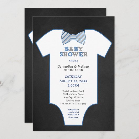 Invitation Chalkboard Bow Cravate Sous-shirt garçon Baby Spri (Devant / Derrière)