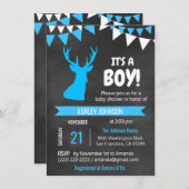 Invitation Chalkboard Buck Deer Blue BOY Baby shower Invitati (Devant / Derrière)