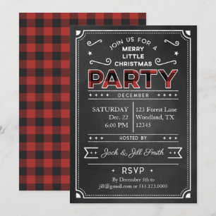 Invitation Chalkboard & Buffalo Plaid Christmas Party Invitat