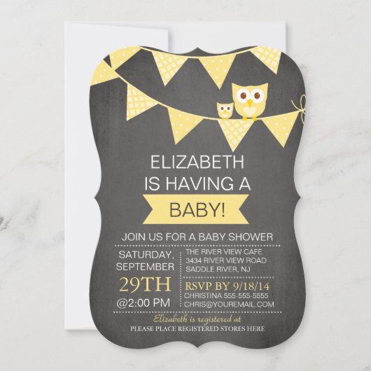 Invitation Chalkboard Bunl Chouette Baby shower neutre (Devant)