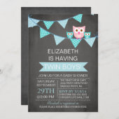 Invitation Chalkboard Bunl TWIN Boy Baby shower (Devant / Derrière)