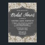 Invitation Chalkboard Burlap & dentelle nuptiale douche Invit<br><div class="desc">Chalkboard Burlap & Lace Bridal Shower Invitations - sont dotés d'un arrière - plan de burlap et dentelle avec un cadre imprimé de tableau noir. La Fête des mariées est dans un élégant scénario pour un décor rustique ou champêtre. Voir ci-dessus pour les options de stock de carte et de...</div>