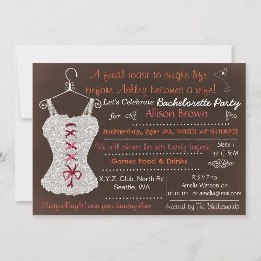 Invitation Chalkboard canberry Lingerie Douche photo Invitati (Devant)