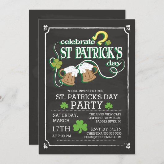 Invitation Chalkboard Célébrer St Patrick's Day Dinner Party (Devant / Derrière)