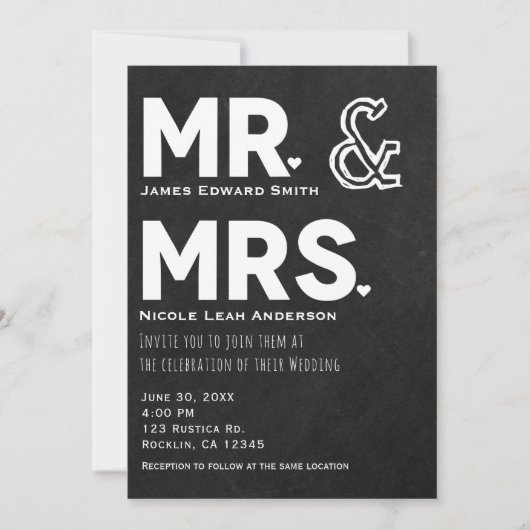 Invitation Chalkboard Chalk M. & Mme Mariage Fiançailles (Devant)