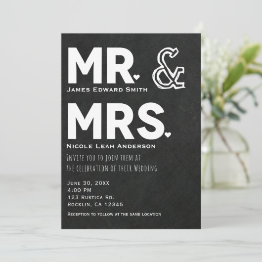 Invitation Chalkboard Chalk M. & Mme Mariage Fiançailles (Debout devant)