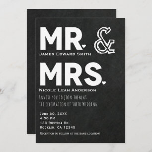 Invitation Chalkboard Chalk M. & Mme Mariage Fiançailles