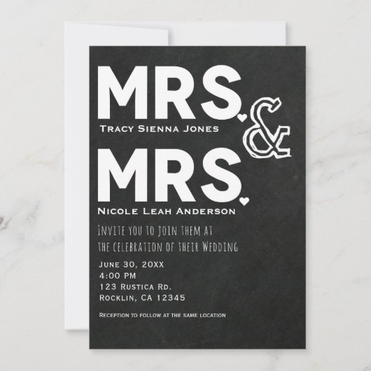 Invitation Chalkboard Chalk Mme. & Mme Mariage Fiançailles (Devant)