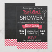 Invitation Chalkboard Chevron Fête de l'mariée Coral Pink (Devant / Derrière)