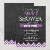 Invitation Chalkboard Chevron Fête de l'mariée violet (Devant / Derrière)