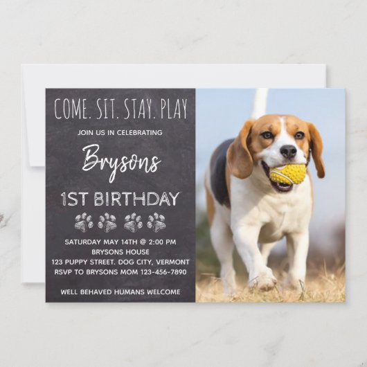 Invitation Chalkboard Chien chiot Anniversaire (Devant)