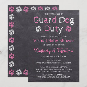 Invitation Chalkboard Chien rose fille Baby shower virtuel
