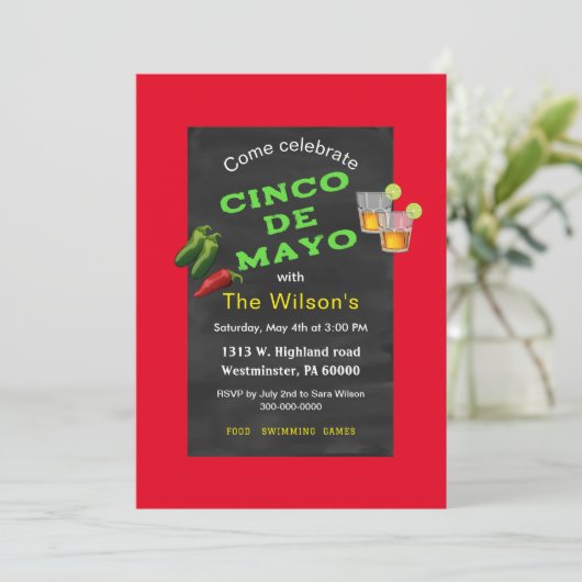 Invitation Chalkboard Cinco de Mayo (Debout devant)
