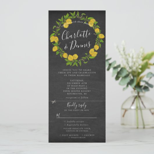 Invitation Chalkboard citron wreath rsvp mariage attaché (Debout devant)
