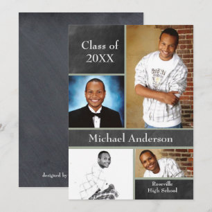 Invitation Chalkboard Collage Football - Grad Announcement