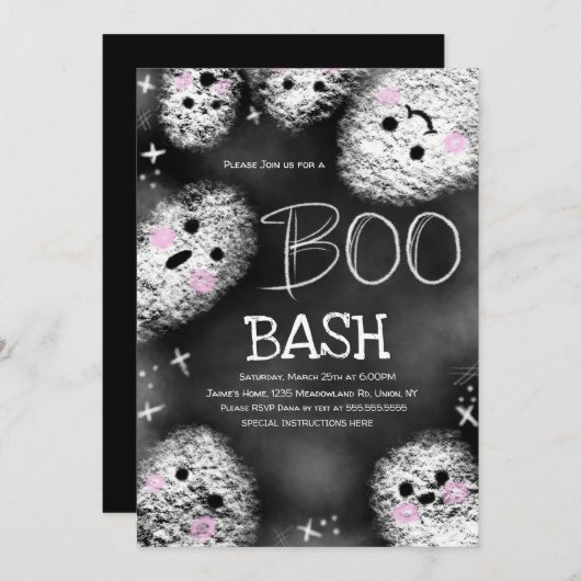 Invitation Chalkboard Costume Boo Fantôme Halloween Anniversa (Devant / Derrière)