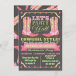 Invitation Chalkboard Cowgirl Western Bachelorte Party<br><div class="desc">Faisons la fête à l'occidentale de cowgirl avec ces invitations super mignonnes de bachelorette de bottes de cowboy avec de jolies bottes rose et vert et des graphiques fait dans un style poster contre un arrière - plan de tableau noir. Un thème si amusant pour la fille de se réunir...</div>