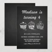 Invitation Chalkboard Cute Cupcakes Hearthday Party (Devant / Derrière)