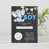 Invitation Chalkboard Cute Elephant Baby shower garçon (Debout devant)