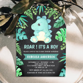 Invitation Chalkboard Cute Turquoise Dinosaur Arch Baby showe