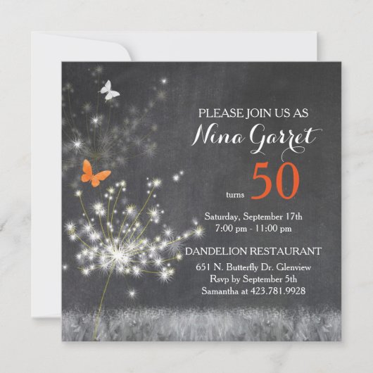 Invitation Chalkboard Dandelion 50e anniversaire fête (Devant)