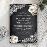 Invitation Chalkboard dentelle ivoire Floral Mariage islamiqu<br><div class="desc">Invitation vos invités avec cette élégante invitation de mariage avec de belles fleurs et dentelle avec "Bismillah" en calligraphie arabe sur un arrière - plan de tableau noir rustique. Ajoutez simplement les détails de votre événement sur ce modèle facile à utiliser pour en faire une invitation unique.</div>