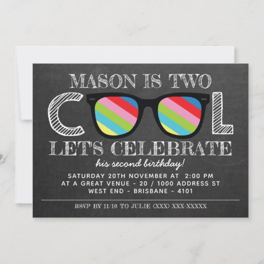 Invitation Chalkboard Deux Cool Deux Ans Anniversaire (Devant)
