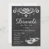Invitation Chalkboard Diwali avec Deepas et Lotus (Devant)