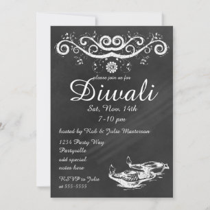 Invitation Chalkboard Diwali avec Deepas et Lotus