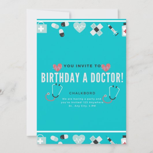 Invitation Chalkboard Doc est en Docteur Anniversaire (Devant)