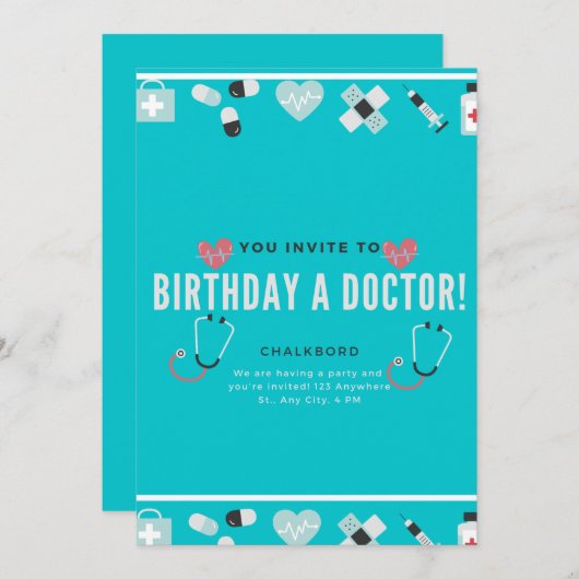 Invitation Chalkboard Doc est en Docteur Anniversaire (Devant / Derrière)