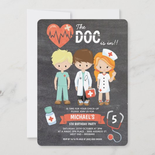 Invitation Chalkboard Doc est en Docteur Anniversaire (Devant)